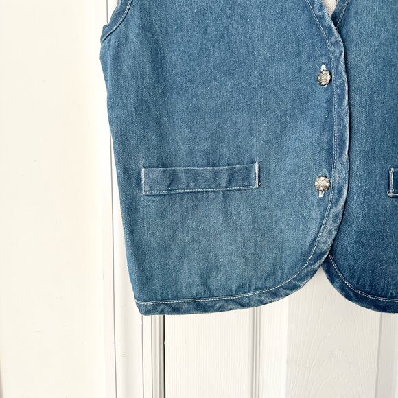 Metro Express Vintage Denim Chambray Red Plaid Flannel Back Button Vest L 14/16 - Picture 3 of 12